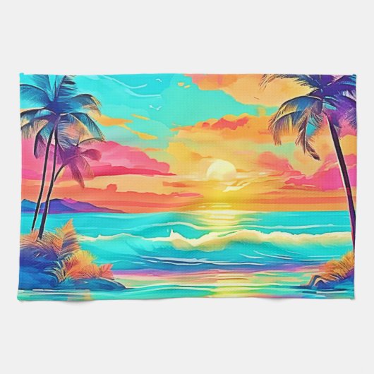 Rainbow Sunset Beach Geschirrtuch (Horizontal)