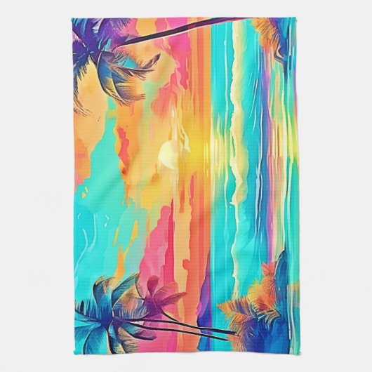 Rainbow Sunset Beach Geschirrtuch (Vertikal)