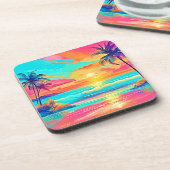 Rainbow Sunset Beach Getränkeuntersetzer (Linke Seite)