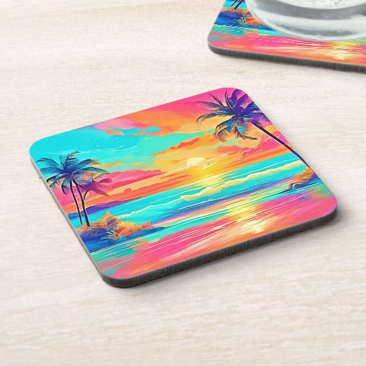 Rainbow Sunset Beach Getränkeuntersetzer (Linke Seite)