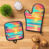 Rainbow Sunset Beach Ofenhandschuh & Topflappen-Set (Oben Unten)