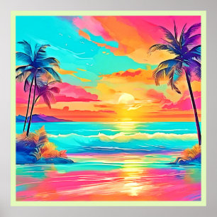 Rainbow Sunset Beach Poster