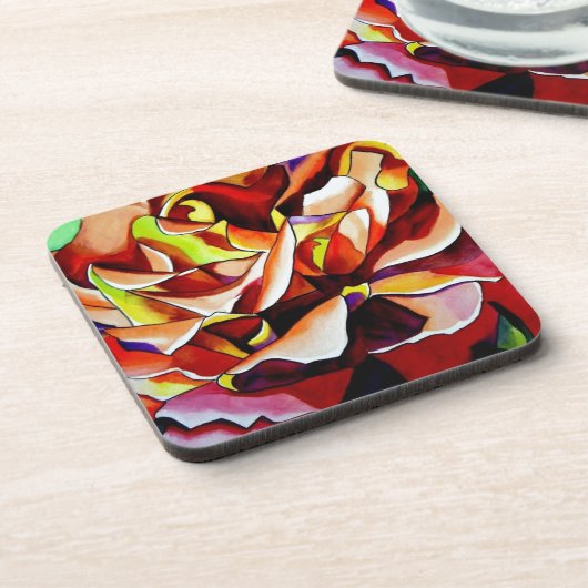 Rainbow Sunset Rosen Aquarell Originale Kunst Getränkeuntersetzer (Linke Seite)