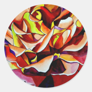 Rainbow Sunset Rosen Aquarell Originale Kunst Runder Aufkleber