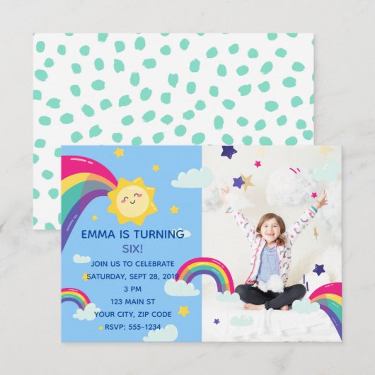 Rainbow Sunshine Fun Birthday Einladung (Vorne/Hinten)