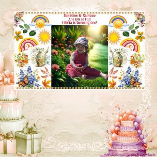 Rainbow Sunshine Green Spring Garden 1. Geburtstag Banner