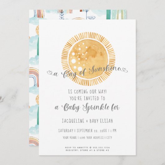 Rainbow Sunshine Moderne Wasserfarbe Baby Sprinkle Einladung