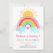 Rainbow Sunshine Pink Gold Geburtstag Einladung (Vorderseite)