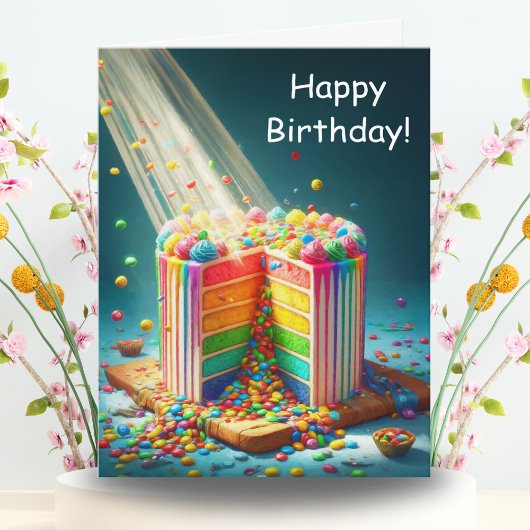 Rainbow Surprise Birthday Cake Karte