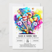 Rainbow Sweet Lollipop Birthday Einladung (Vorderseite)