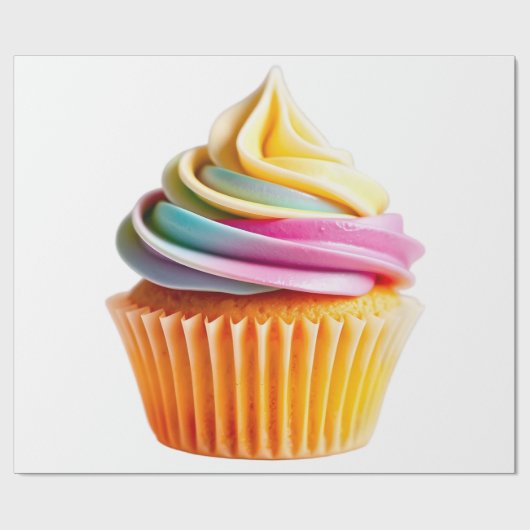 Rainbow Swirl Cupcake with Colorful Wrapper Geschenkpapier (Flach)
