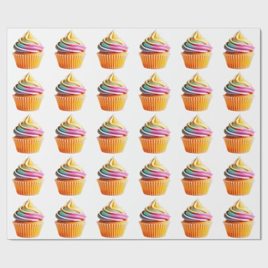Rainbow Swirl Cupcake with Colorful Wrapper Geschenkpapier (Flach)