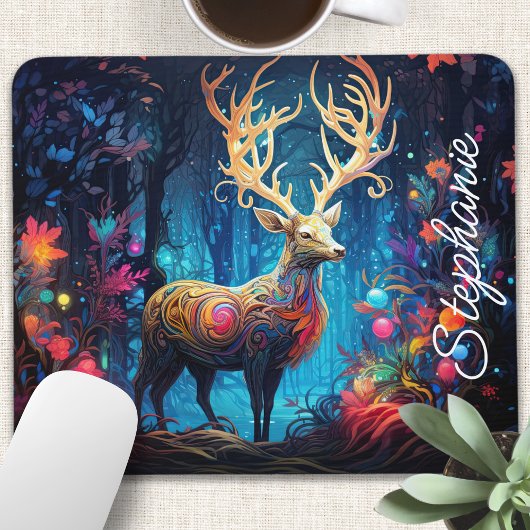 Rainbow Swirl Forest Deer Personalisiert Mousepad