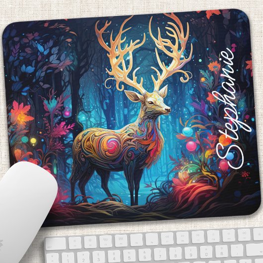 Rainbow Swirl Forest Deer Personalisiert Mousepad
