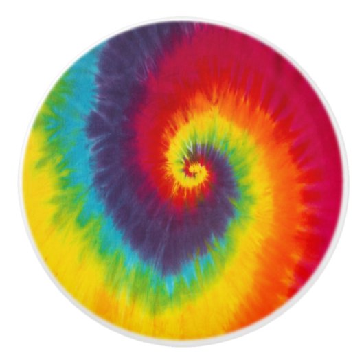 Rainbow Swirl Gefärbte Krawatte Groovy Cool Keramikknauf (Vorderseite)
