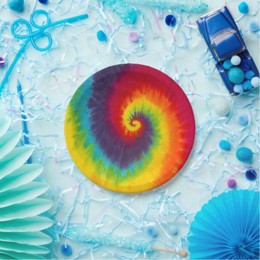 Rainbow Swirl Gefärbte Krawatte Groovy Cool Pappteller (Party)