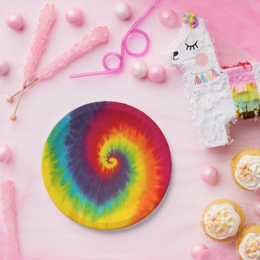 Rainbow Swirl Gefärbte Krawatte Groovy Cool Pappteller (Party)