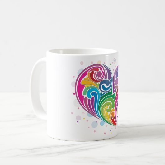 Rainbow Swirl Herz Kaffeetasse (Vorderseite Links)