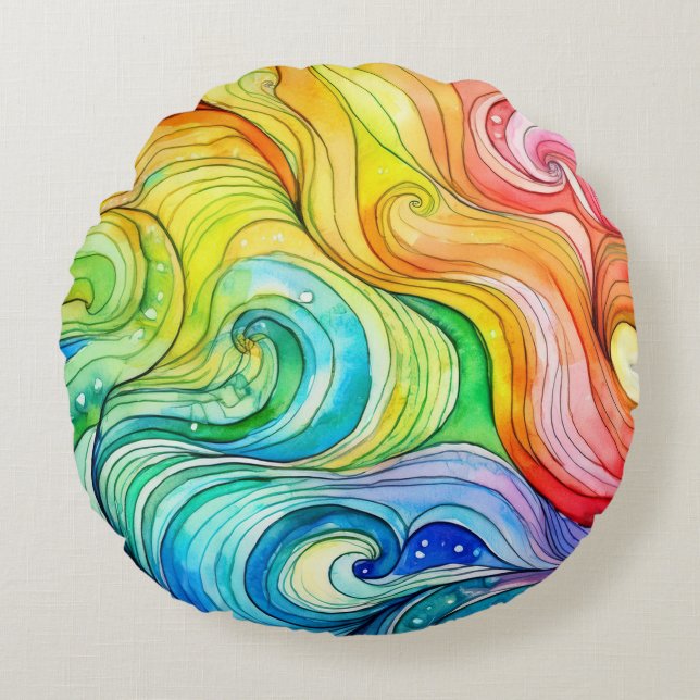 Rainbow Swirl Muster Rundes Kissen (Vorderseite)