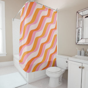 Rainbow Swirl Pink Orange Abstrakt Retro Sunshine Duschvorhang