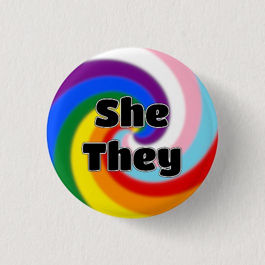 Rainbow Swirl Pronoun Button (Sie/sie) (Vorderseite)