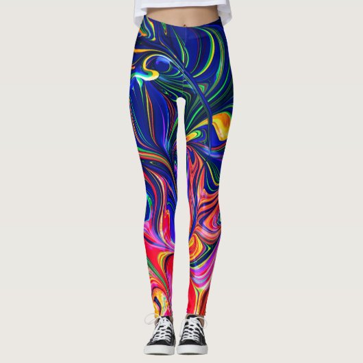 Rainbow Swirl Trippy Glow Stick Leggings (Vorderseite)