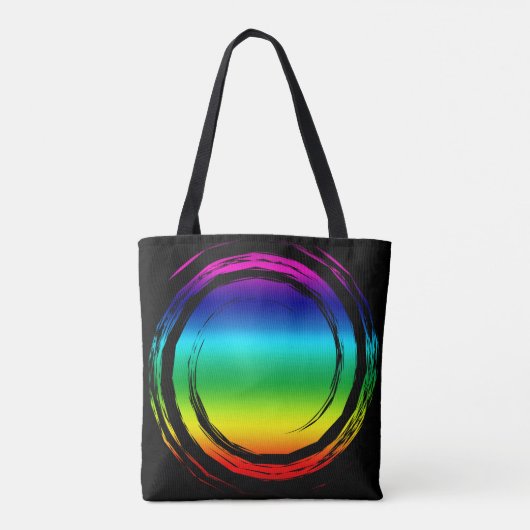 Rainbow Swirling Circle on Black Tasche (Rückseite)