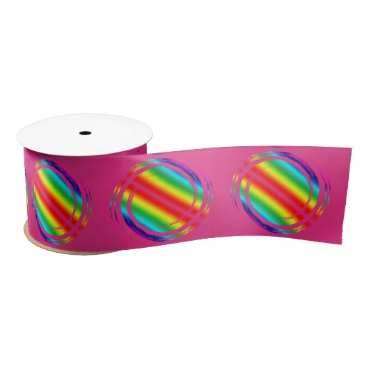 Rainbow Swirling Polka Dots Circles Satinband (Spule)