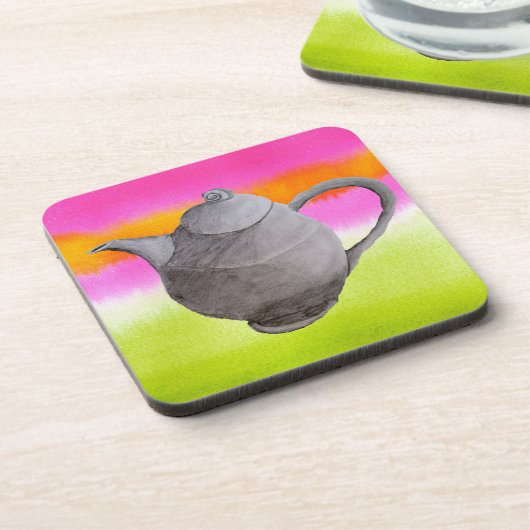 Rainbow Teapot arty tea party Getränkeuntersetzer (Linke Seite)