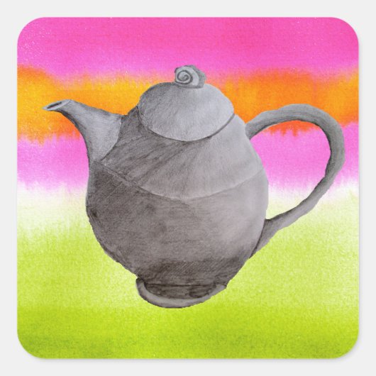 Rainbow Teapot arty tea party Quadratischer Aufkleber (Vorderseite)