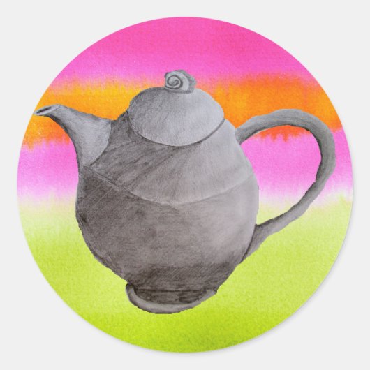 Rainbow Teapot arty tea party Runder Aufkleber (Vorderseite)