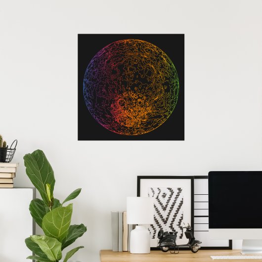 Rainbow Technical Moon Space Illustration 24x24 Poster (Heimbüro)