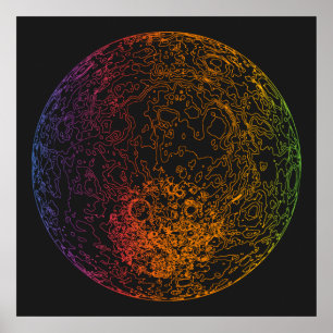 Rainbow Technical Moon Space Illustration 24x24 Poster
