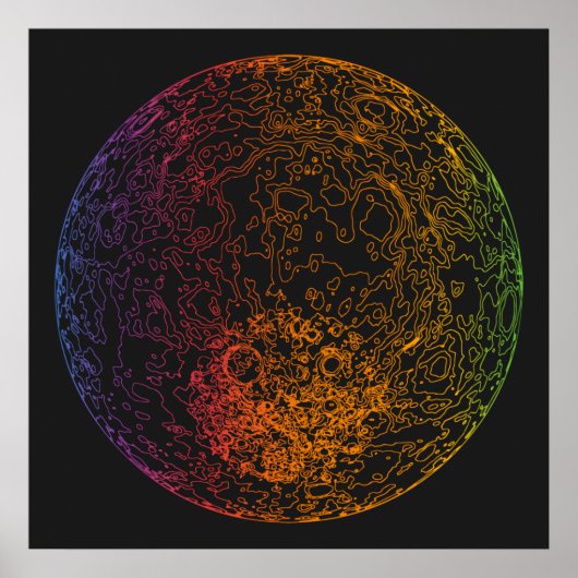 Rainbow Technical Moon Space Illustration 24x24 Poster (Vorne)