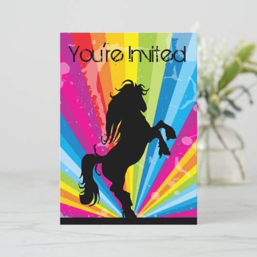 Rainbow Techno Silhouette Horse Einladung (Stehend Vorderseite)