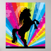 Rainbow Techno Silhouette Rearing Horse Poster (Vorne)