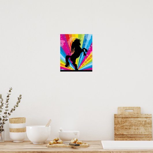Rainbow Techno Silhouette Rearing Horse Poster (Küche)