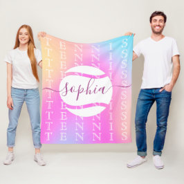 Rainbow Tennis Typografie Ball & Girl Players Kind Fleecedecke