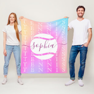 Rainbow Tennis Typografie Ball & Girl Players Kind Fleecedecke