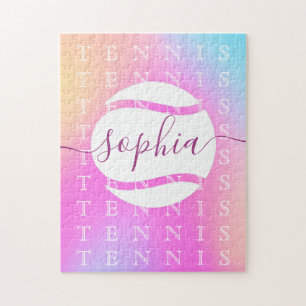 Rainbow Tennis Typografie Ball & Girl Players Kind Puzzle