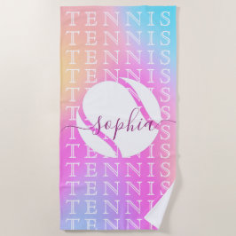 Rainbow Tennis Typografie Ball & Girl Players Name Strandtuch
