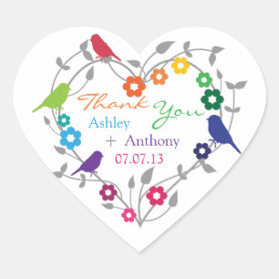Rainbow Theme Birds Blume Gastgeschenk Hochzeit Ta Herz-Aufkleber