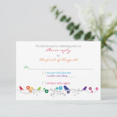 Rainbow Theme Birds Blume Hochzeit RSVP Antwort (Stehend Vorderseite)