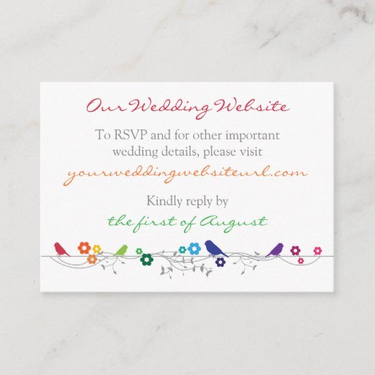 Rainbow Theme Birds Blume Hochzeit Website einfüge Begleitkarte (Vorderseite)
