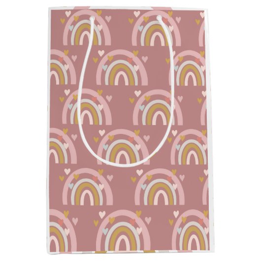 Rainbow Theme Hearts Pink Mittlere Geschenktüte (Vorderseite)