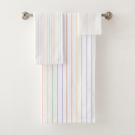 Rainbow Thin Stripes Weißes Muster Badhandtuch Set (Insitu)
