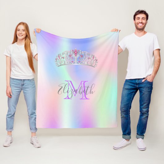 Rainbow-Tiara-Kronen-Rosa-Monogramm-Holografie Fleecedecke (Beispiel)