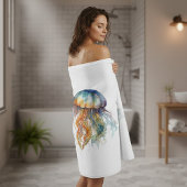 Rainbow Tides Jellyfish: Wasserfarben Kunst Badehandtuch