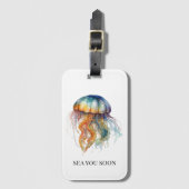 Rainbow Tides Jellyfish: Wasserfarben Kunst Gepäckanhänger (Vorderseite Vertikal)