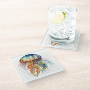 Rainbow Tides Jellyfish: Wasserfarben Kunst Glasuntersetzer